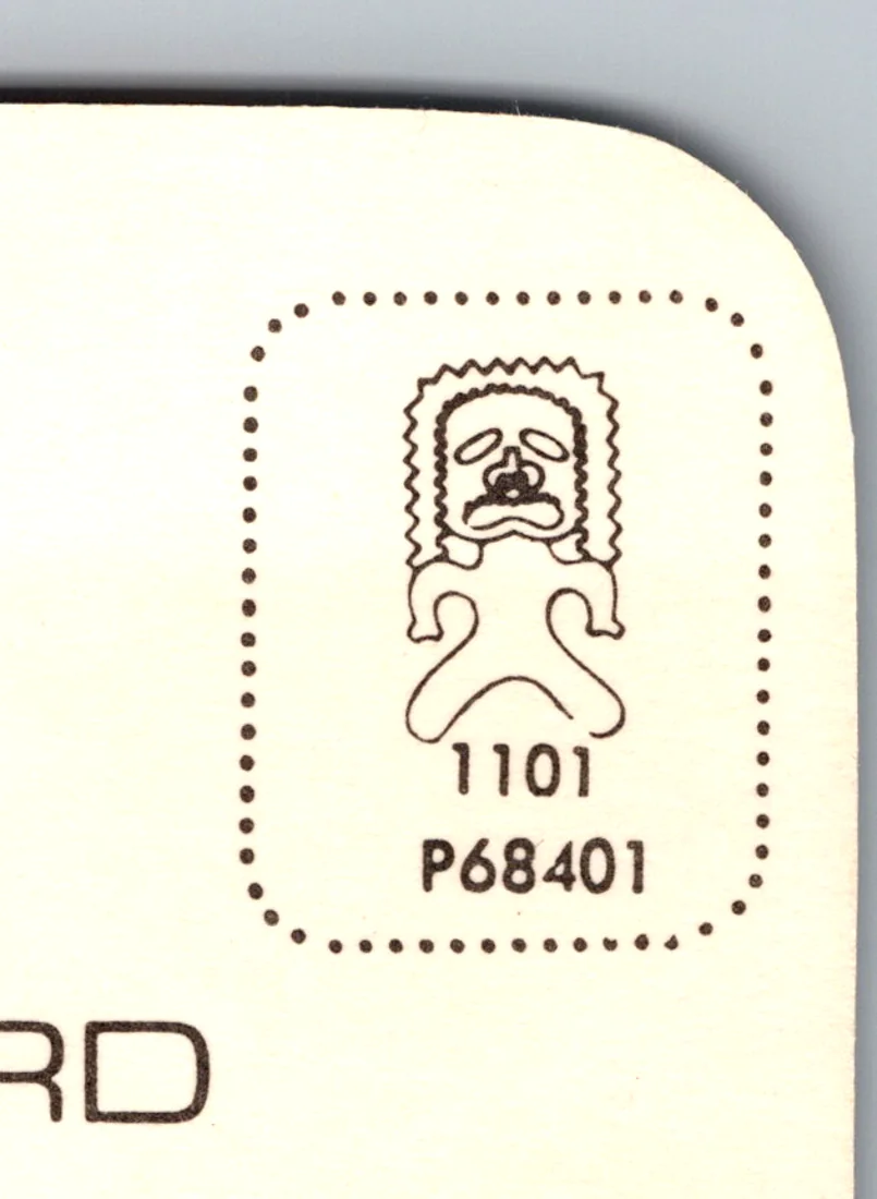 The Colourpicture house stamp box, a tiki motif, with catalogue number P68401
