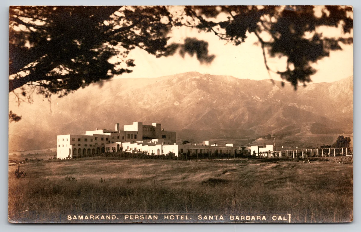A real photo postcard of the Samarkand Persian Hotel, Santa Barbara, from the Postcard Origins collection